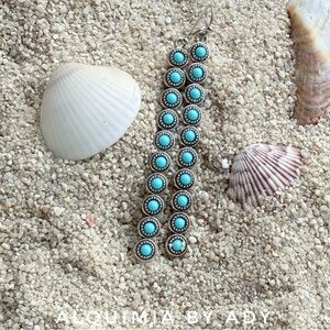 SHOULDER DUSTER + Turquoise Blue & Silver Statement Earrings